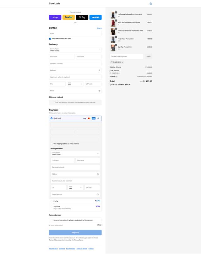 Ciao Lucia checkout page showing Ciao Lucia discount code box | Screenshot taken by SimplyCodes community member on Sep 14, 2025