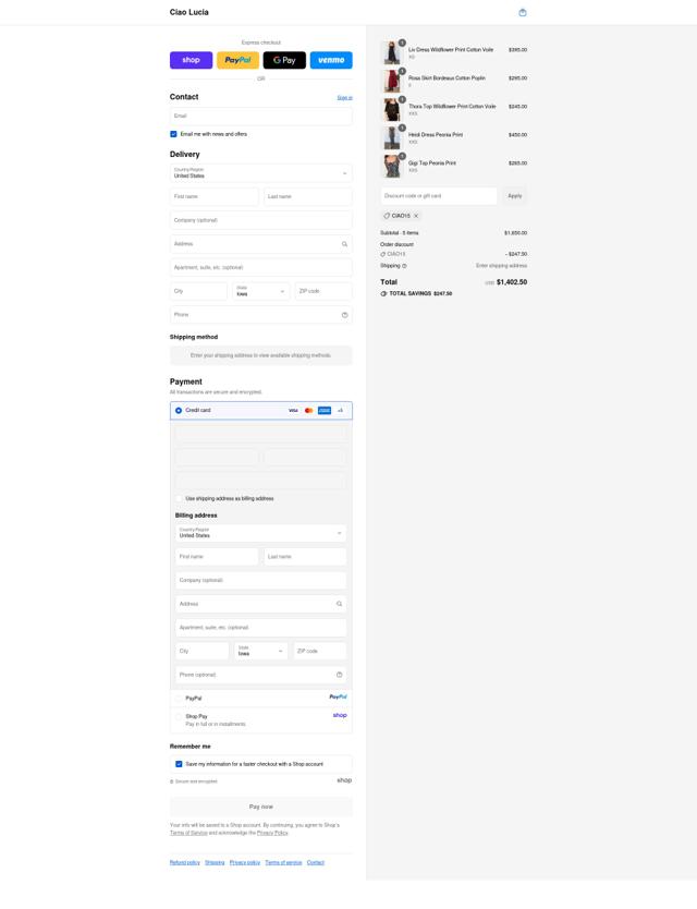 Ciao Lucia checkout page showing Ciao Lucia discount code box | Screenshot taken by SimplyCodes community member on Sep 14, 2025