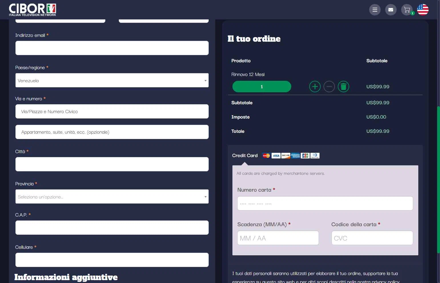CIBORTV checkout page showing CIBORTV coupon code box | Screenshot taken by SimplyCodes community member on Nov 22, 2025
