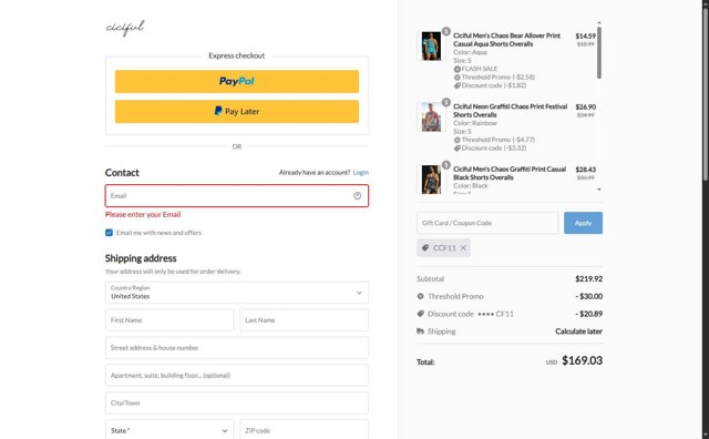 Ciciful checkout page showing Ciciful coupon code box | Screenshot taken by SimplyCodes community member on Jul 31, 2025