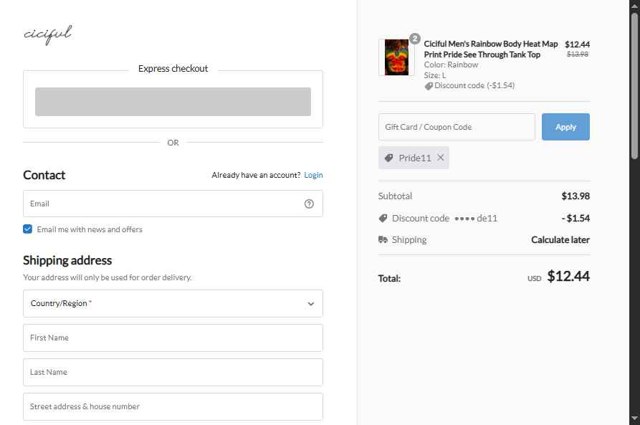 Ciciful checkout page showing Ciciful coupon code box | Screenshot taken by SimplyCodes community member on Aug 21, 2025
