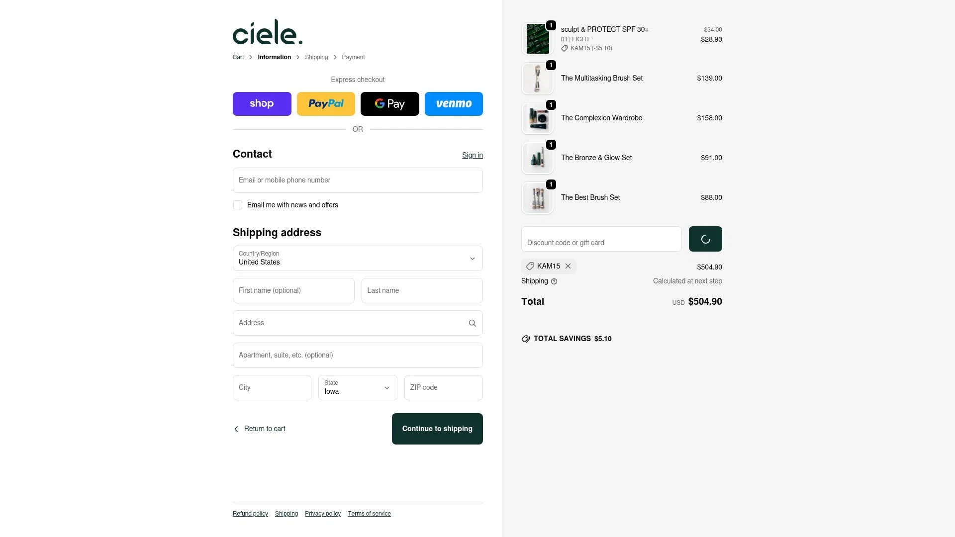 ciele checkout page showing ciele discount code box | Screenshot taken by SimplyCodes community member on Feb 14, 2026