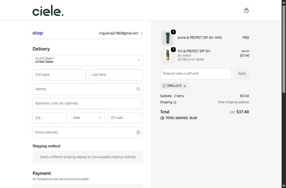 ciele checkout page showing ciele discount code box | Screenshot taken by SimplyCodes community member on Feb 13, 2026
