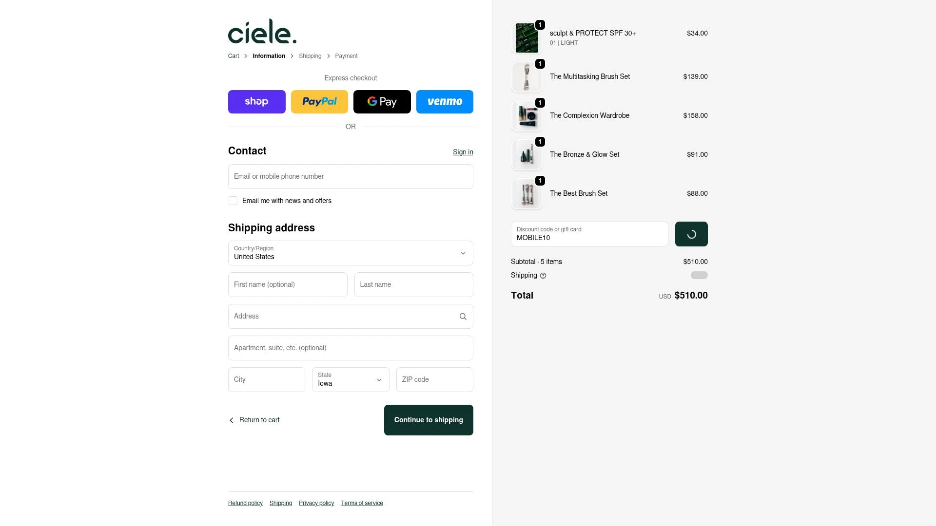 ciele checkout page showing ciele discount code box | Screenshot taken by SimplyCodes community member on Feb 15, 2026