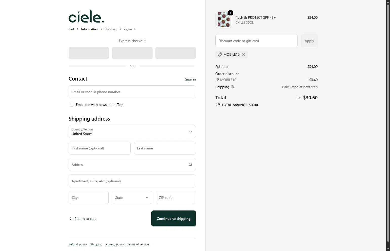 ciele checkout page showing ciele discount code box | Screenshot taken by SimplyCodes community member on Feb 15, 2026