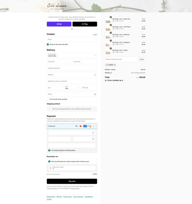 Cie Luxe checkout page showing Cie Luxe promo code box | Screenshot taken by SimplyCodes community member on Sep 4, 2025