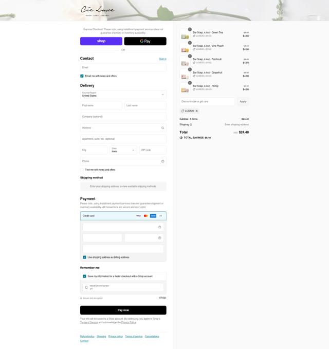 Cie Luxe checkout page showing Cie Luxe promo code box | Screenshot taken by SimplyCodes community member on Sep 12, 2025