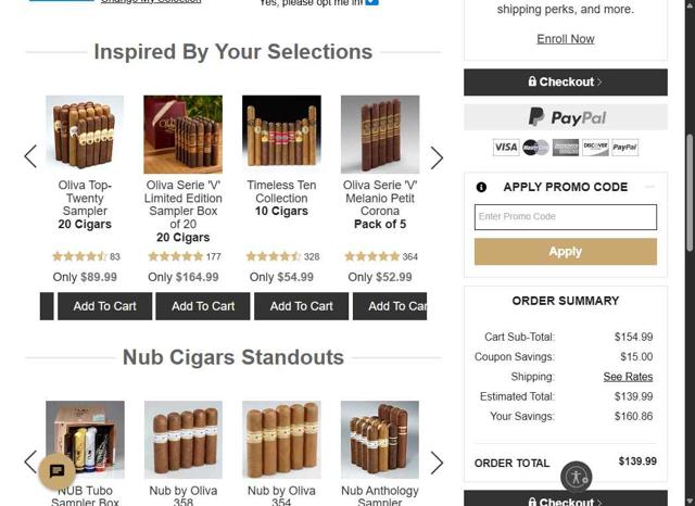 CIGAR.com checkout page showing CIGAR.com promo code box | Screenshot taken by SimplyCodes community member on Aug 17, 2025