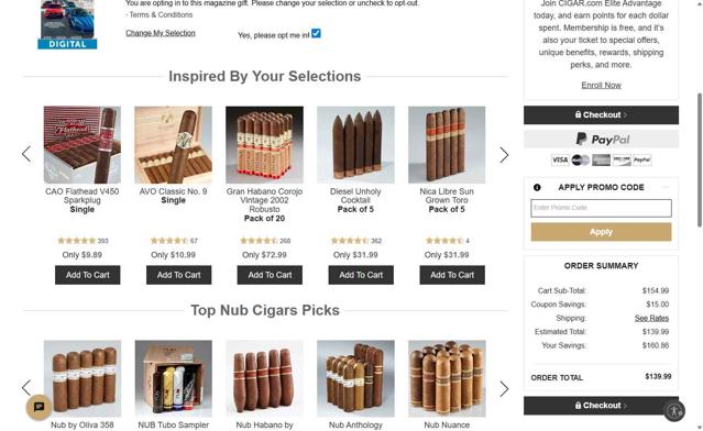 CIGAR.com checkout page showing CIGAR.com promo code box | Screenshot taken by SimplyCodes community member on Aug 29, 2025