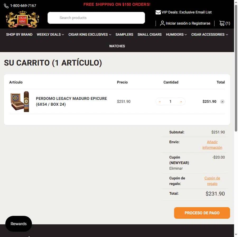Cigar King checkout page showing Cigar King discount code box | Screenshot taken by SimplyCodes community member on Jan 6, 2026