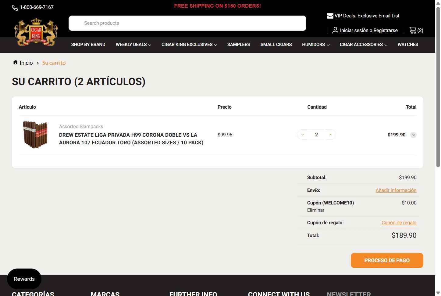 Cigar King checkout page showing Cigar King discount code box | Screenshot taken by SimplyCodes community member on Feb 8, 2026