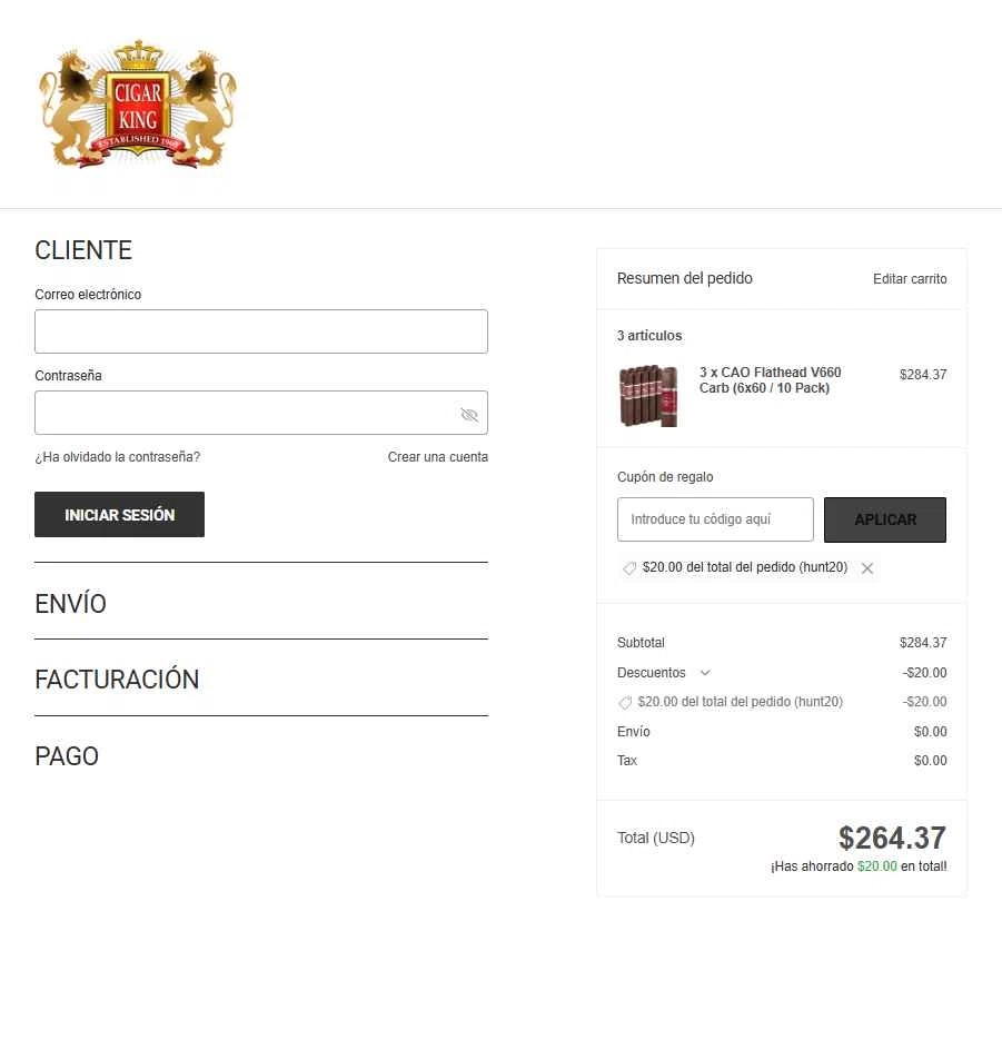 Cigar King checkout page showing Cigar King discount code box | Screenshot taken by SimplyCodes community member on Jan 9, 2026