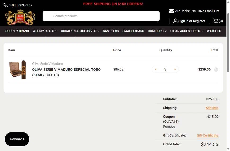 Cigar King checkout page showing Cigar King discount code box | Screenshot taken by SimplyCodes community member on Jan 8, 2026