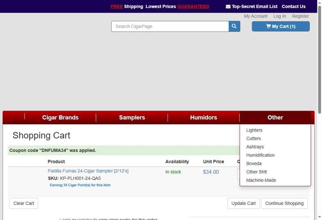 CigarPage checkout page showing CigarPage coupon code box | Screenshot taken by SimplyCodes community member on Sep 6, 2025