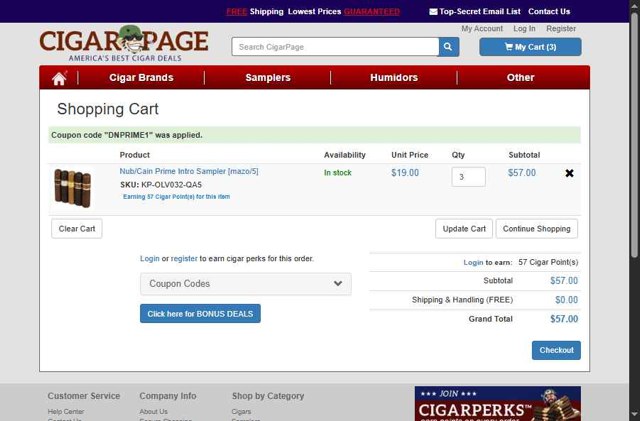 CigarPage checkout page showing CigarPage coupon code box | Screenshot taken by SimplyCodes community member on Sep 3, 2025