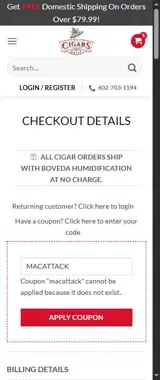 Cigars Daily coupon verification screenshot