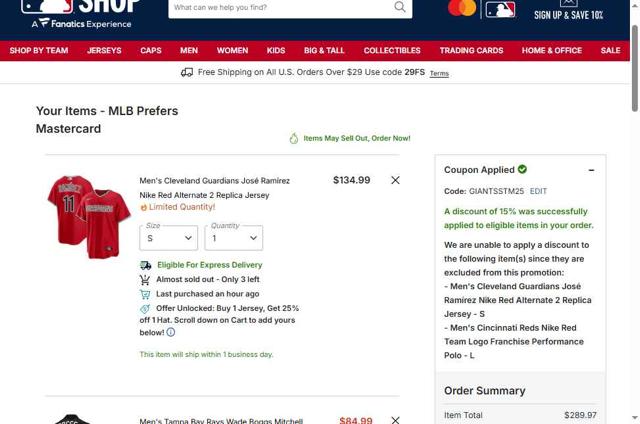 Cincinnati Reds checkout page showing Cincinnati Reds promo code box | Screenshot taken by SimplyCodes community member on Sep 11, 2025