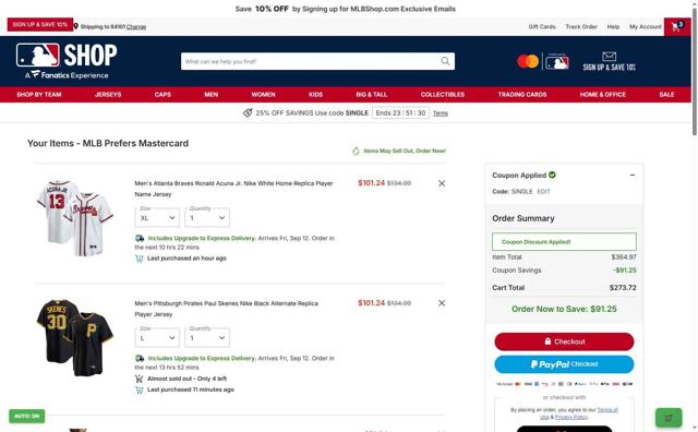 Cincinnati Reds checkout page showing Cincinnati Reds promo code box | Screenshot taken by SimplyCodes community member on Sep 10, 2025
