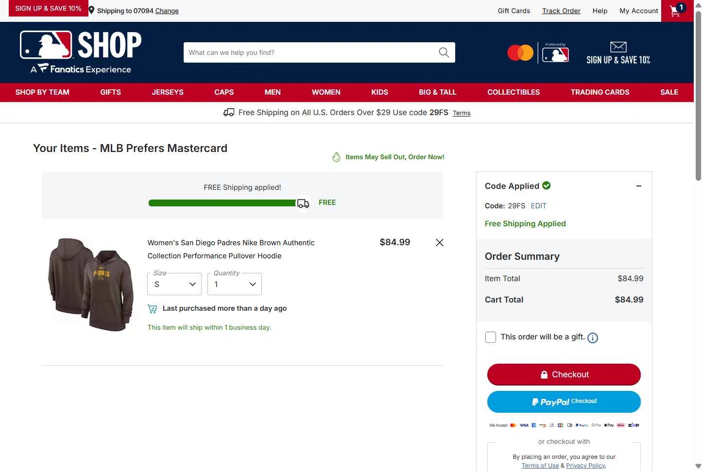 Cincinnati Reds checkout page showing Cincinnati Reds promo code box | Screenshot taken by SimplyCodes community member on Jan 7, 2026