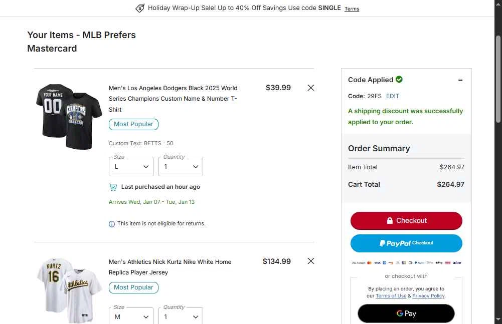 Cincinnati Reds checkout page showing Cincinnati Reds promo code box | Screenshot taken by SimplyCodes community member on Dec 26, 2025