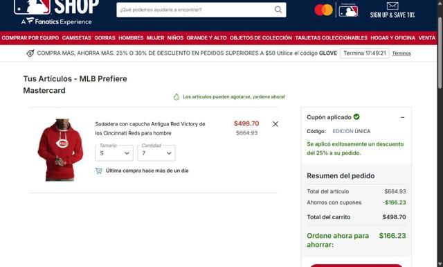 Cincinnati Reds checkout page showing Cincinnati Reds promo code box | Screenshot taken by SimplyCodes community member on Sep 30, 2025