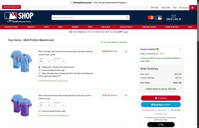Cincinnati Reds checkout page showing Cincinnati Reds promo code box | Screenshot taken by SimplyCodes community member on Sep 7, 2025