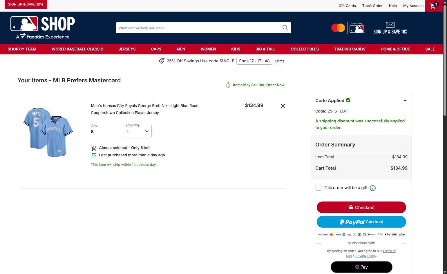 Cincinnati Reds checkout page showing Cincinnati Reds promo code box | Screenshot taken by SimplyCodes community member on Feb 24, 2026