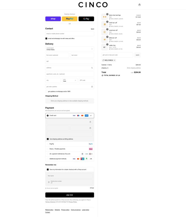 Cinco checkout page showing Cinco promo code box | Screenshot taken by SimplyCodes community member on Sep 1, 2025