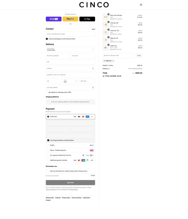 Cinco checkout page showing Cinco promo code box | Screenshot taken by SimplyCodes community member on Aug 28, 2025