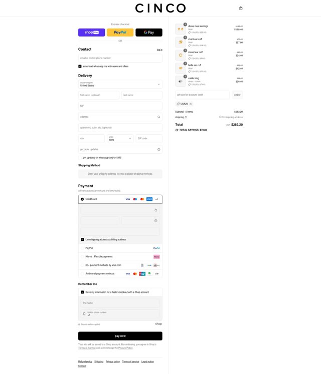 Cinco checkout page showing Cinco promo code box | Screenshot taken by SimplyCodes community member on Aug 28, 2025