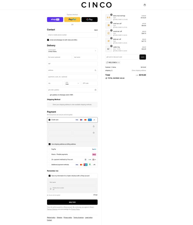 Cinco checkout page showing Cinco promo code box | Screenshot taken by SimplyCodes community member on Aug 28, 2025