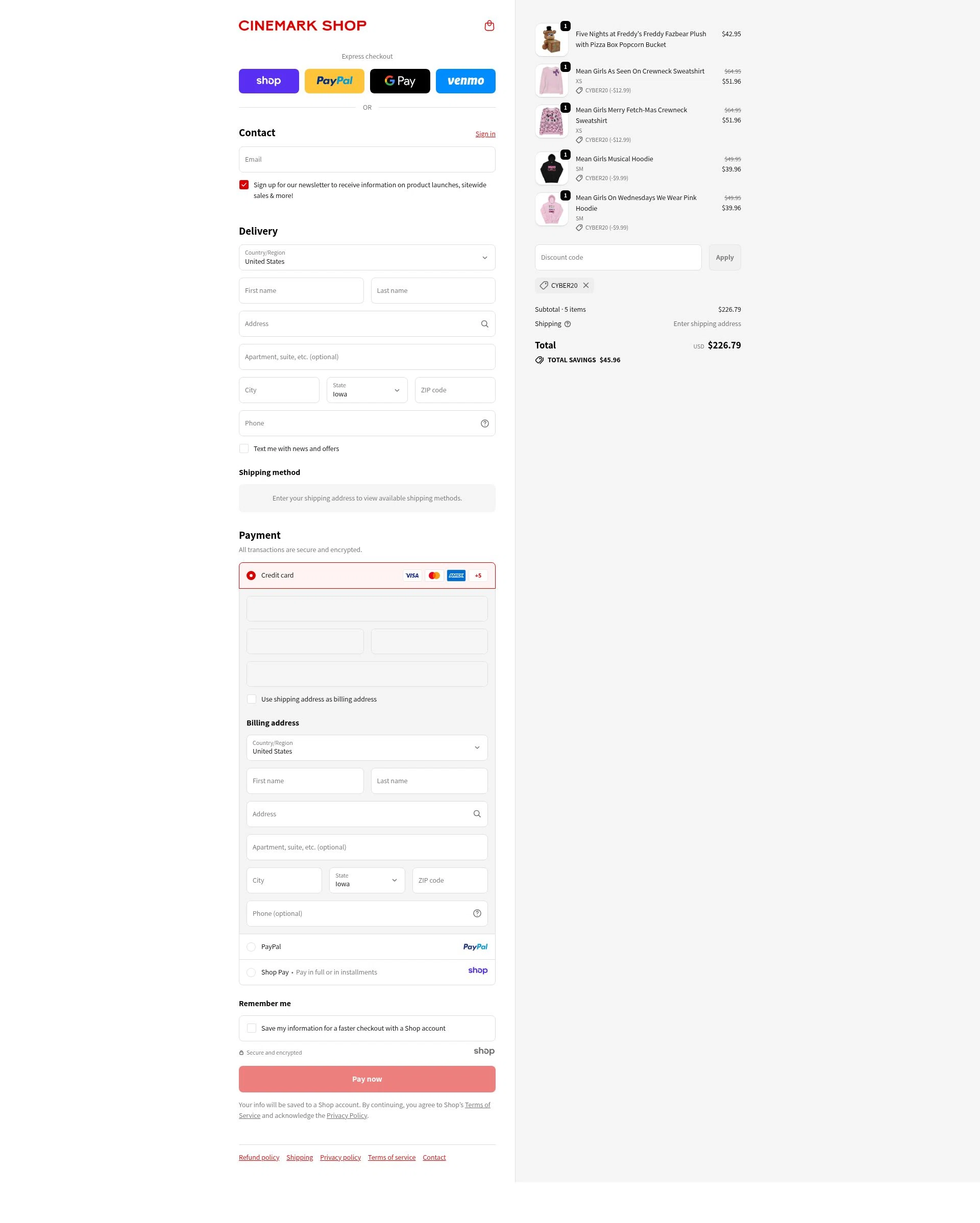 Cinemark Theatres checkout page showing Cinemark Theatres promo code box | Screenshot taken by SimplyCodes community member on Dec 3, 2025
