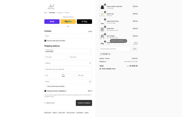 Cinq à Sept checkout page showing Cinq à Sept promo code box | Screenshot taken by SimplyCodes community member on Sep 6, 2025