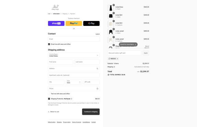 Cinq à Sept checkout page showing Cinq à Sept promo code box | Screenshot taken by SimplyCodes community member on Aug 24, 2025