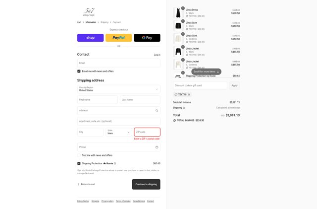 Cinq à Sept checkout page showing Cinq à Sept promo code box | Screenshot taken by SimplyCodes community member on Aug 29, 2025