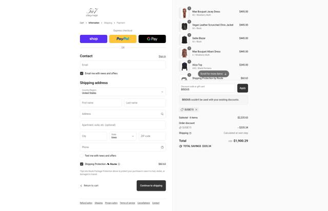 Cinq à Sept checkout page showing Cinq à Sept promo code box | Screenshot taken by SimplyCodes community member on Sep 10, 2025