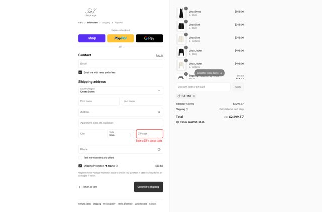 Cinq à Sept checkout page showing Cinq à Sept promo code box | Screenshot taken by SimplyCodes community member on Aug 29, 2025