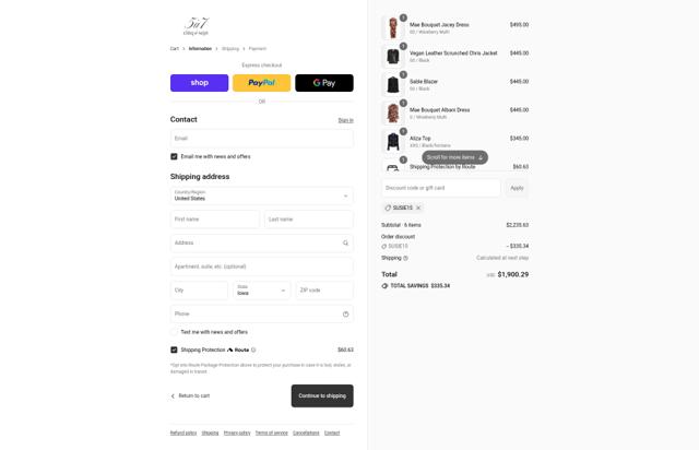 Cinq à Sept checkout page showing Cinq à Sept promo code box | Screenshot taken by SimplyCodes community member on Sep 10, 2025