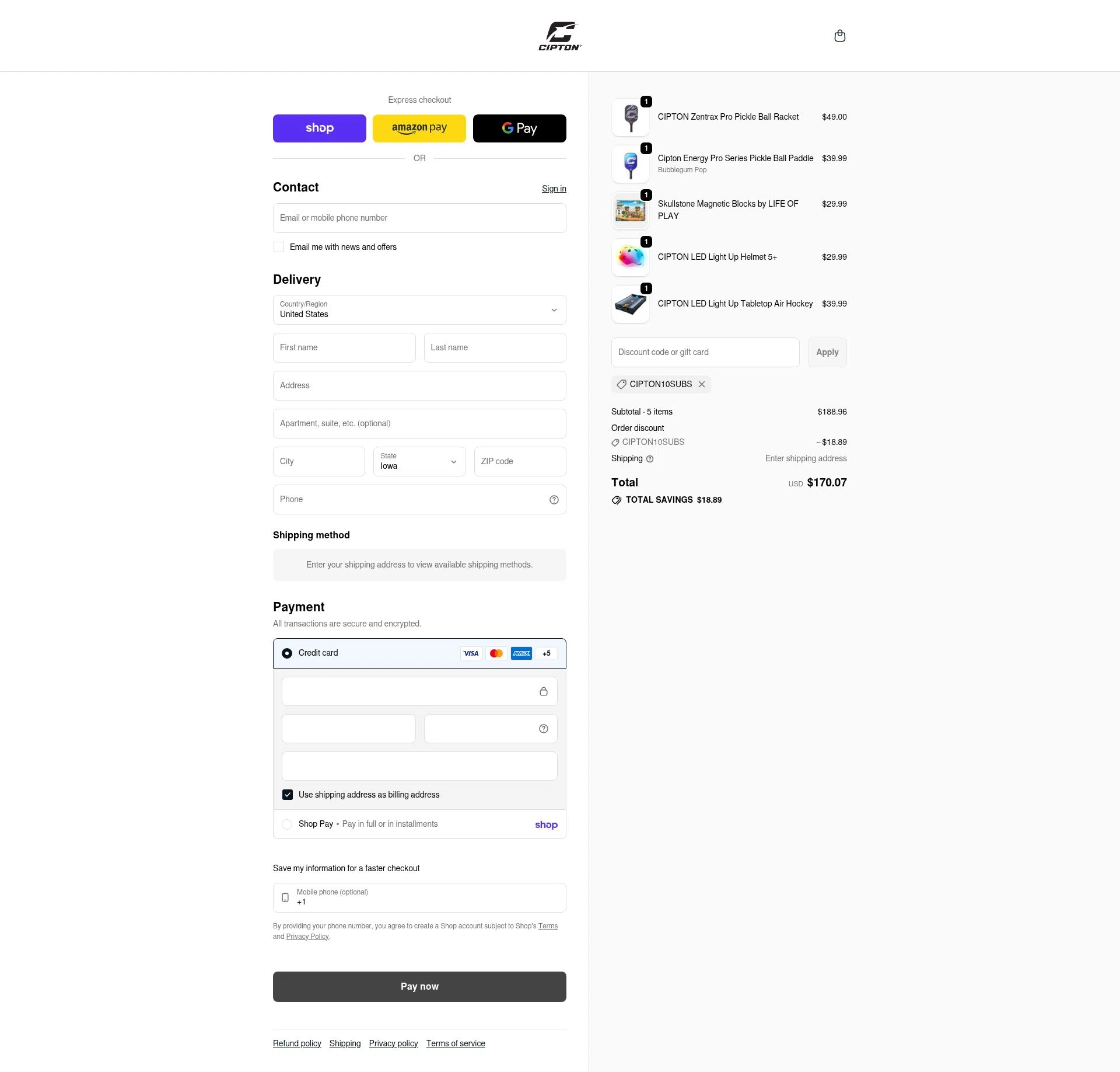 Cipton checkout page showing Cipton promo code box | Screenshot taken by SimplyCodes community member on Feb 21, 2026