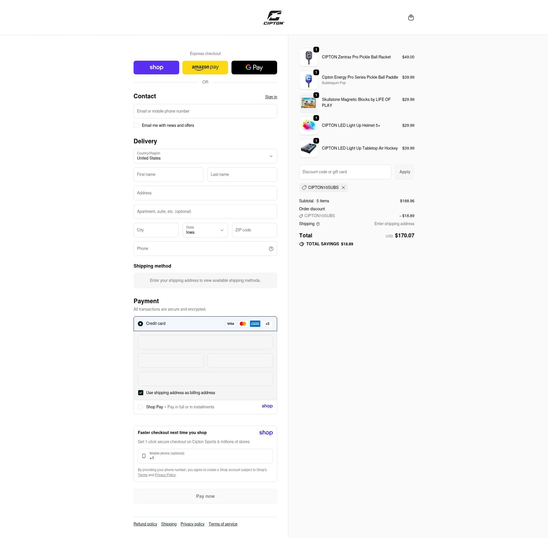 Cipton checkout page showing Cipton promo code box | Screenshot taken by SimplyCodes community member on Jan 16, 2026