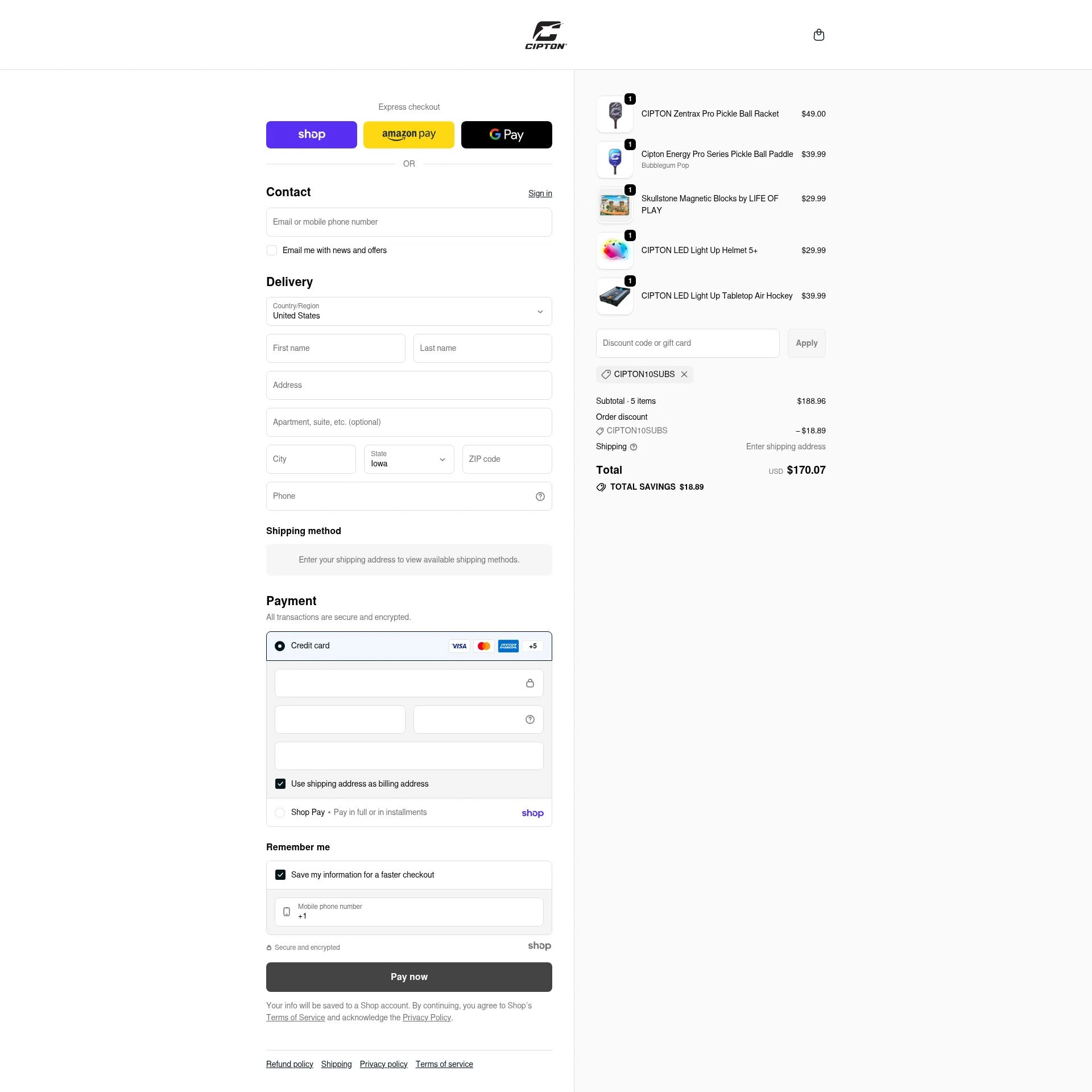 Cipton checkout page showing Cipton promo code box | Screenshot taken by SimplyCodes community member on Jan 21, 2026