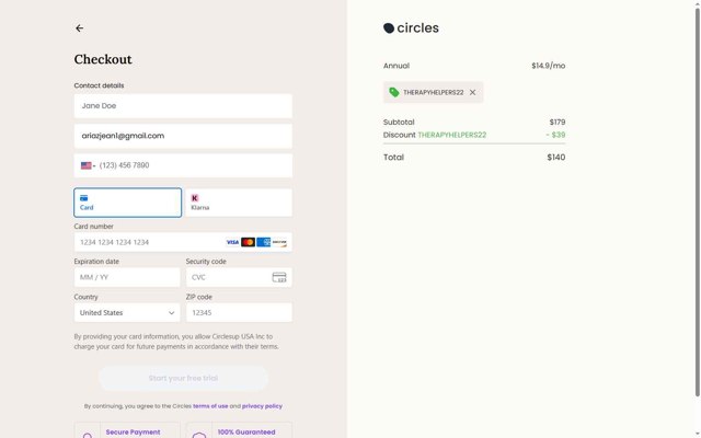 Circles checkout page showing Circles promo code box | Screenshot taken by SimplyCodes community member on Jul 13, 2025