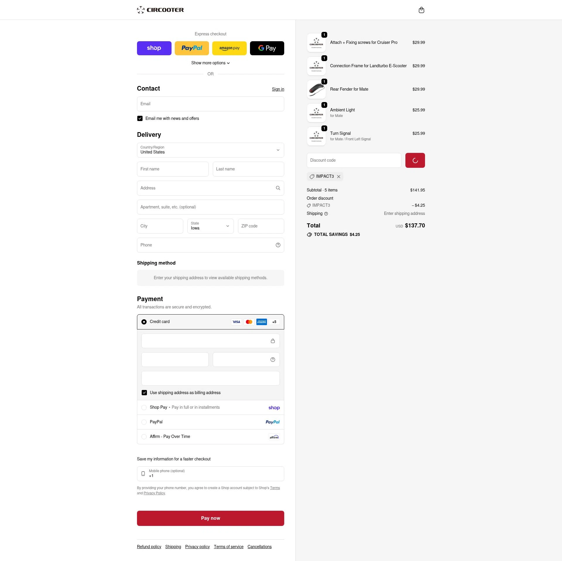 Circooter checkout page showing Circooter discount code box | Screenshot taken by SimplyCodes community member on Feb 9, 2026