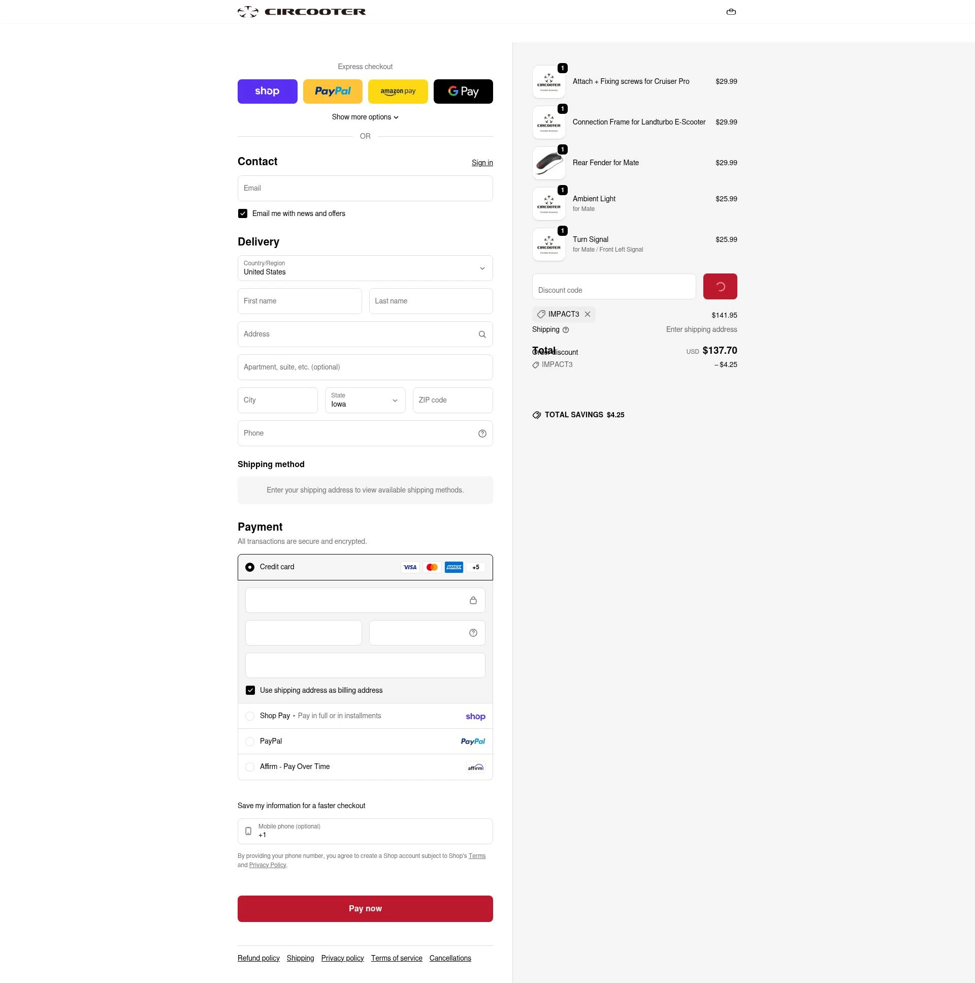 Circooter checkout page showing Circooter discount code box | Screenshot taken by SimplyCodes community member on Feb 1, 2026