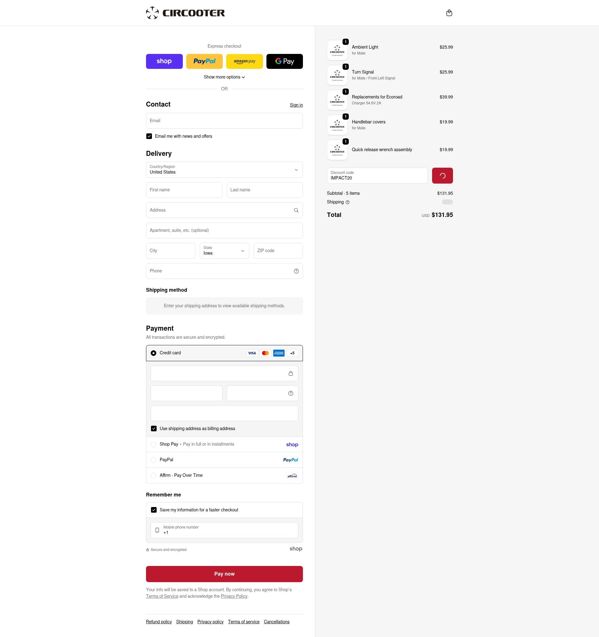 Circooter checkout page showing Circooter discount code box | Screenshot taken by SimplyCodes community member on Jan 27, 2026