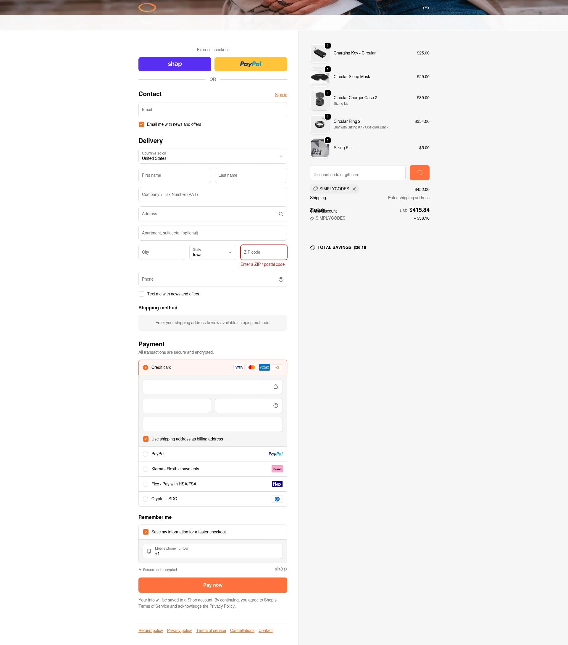 Circular checkout page showing Circular discount code box | Screenshot taken by SimplyCodes community member on Jan 2, 2026