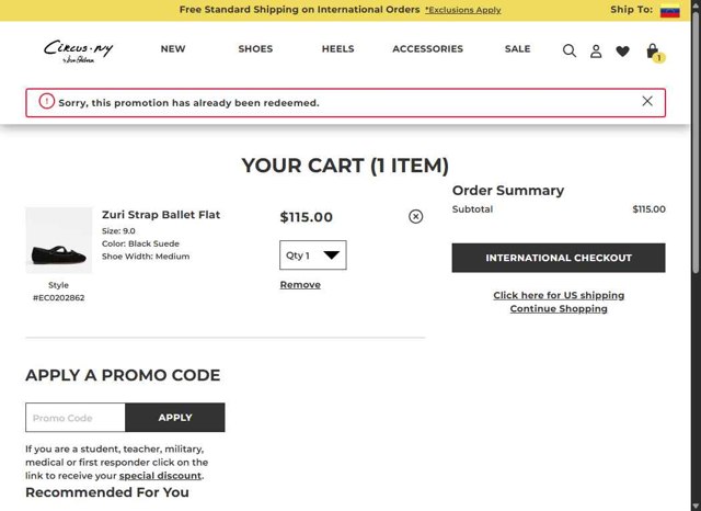 Circus NY checkout page showing Circus NY promo code box | Screenshot taken by SimplyCodes community member on Aug 18, 2025