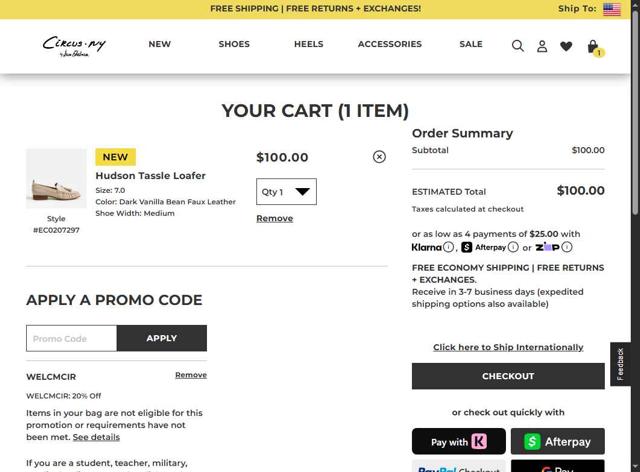 Circus NY checkout page showing Circus NY promo code box | Screenshot taken by SimplyCodes community member on Sep 15, 2025