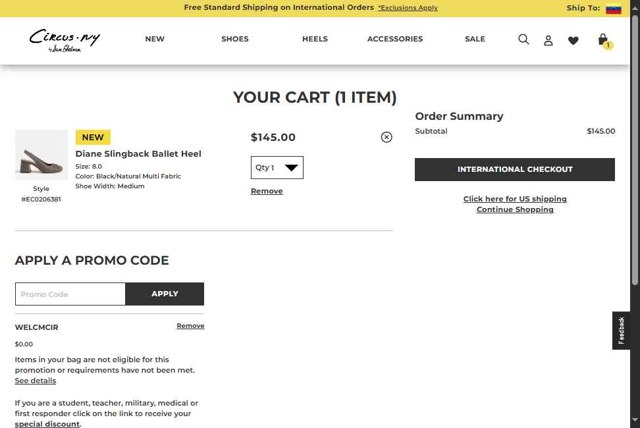 Circus NY checkout page showing Circus NY promo code box | Screenshot taken by SimplyCodes community member on Aug 18, 2025