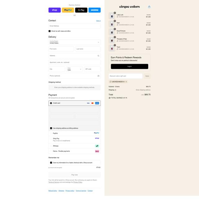 Cirque Colors checkout page showing Cirque Colors discount code box | Screenshot taken by SimplyCodes community member on Sep 15, 2025